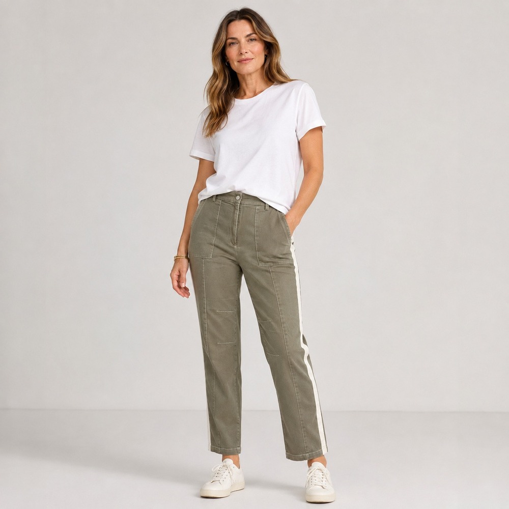 TWP Womens Army Green Side Stripe Utility Pants Contrast Stitch Size 12